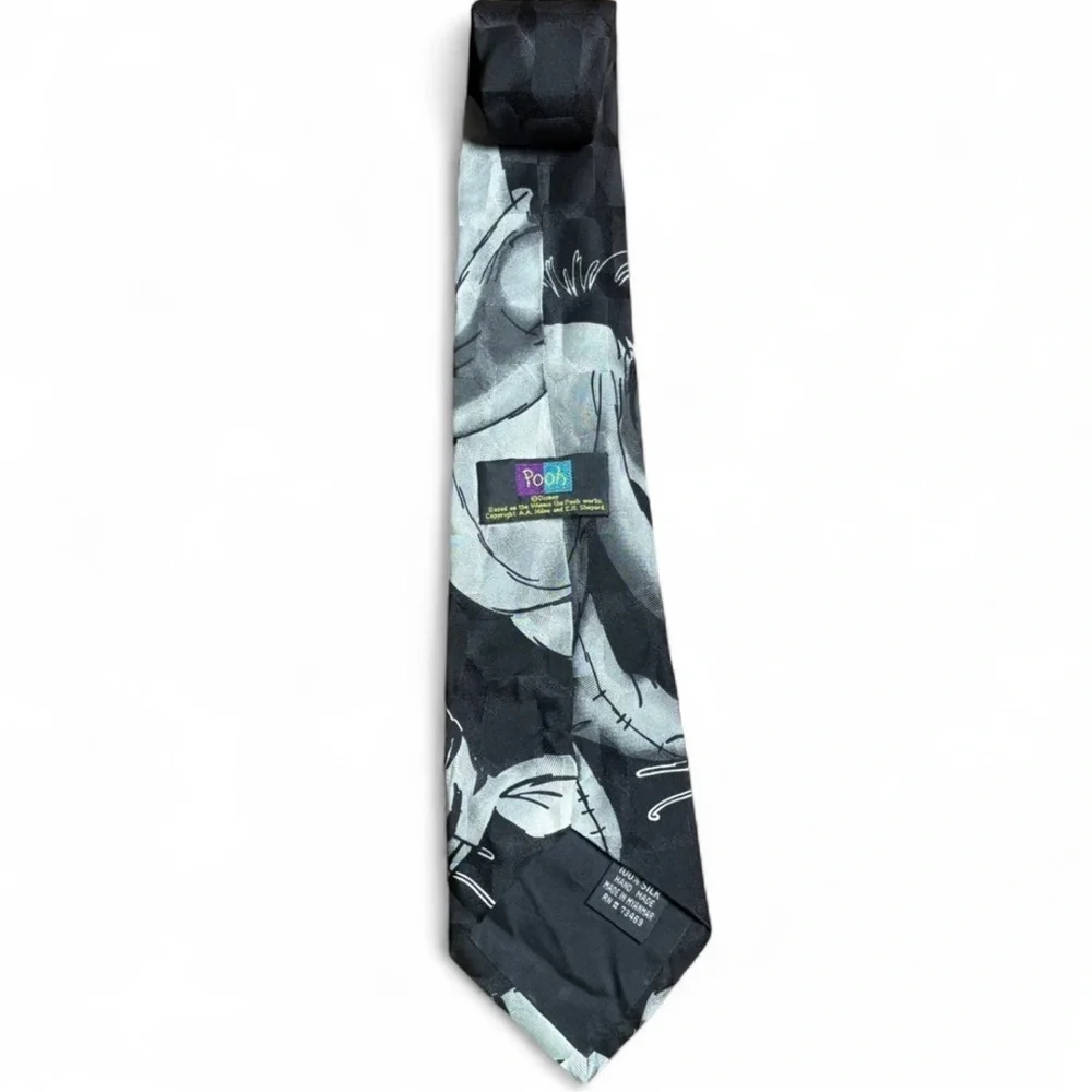 Vintage Disney Pooh Silk Tie Black & White Winnie the Pooh Tigger Eeyore
